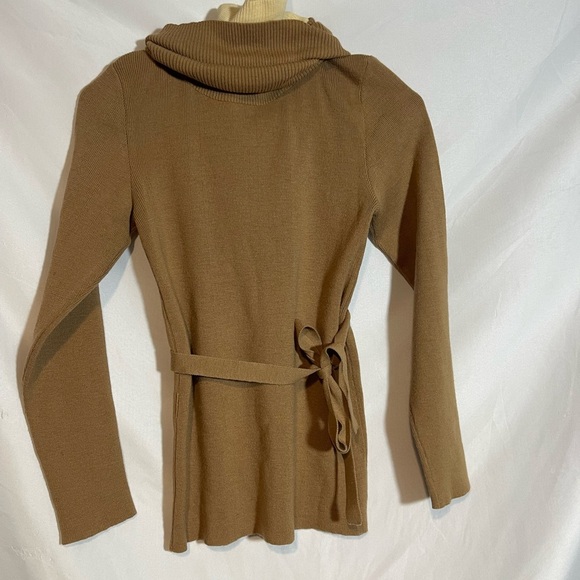 Elegant Brown Cowl Neck Sweater with Waist Tie - Picture 1 of 10